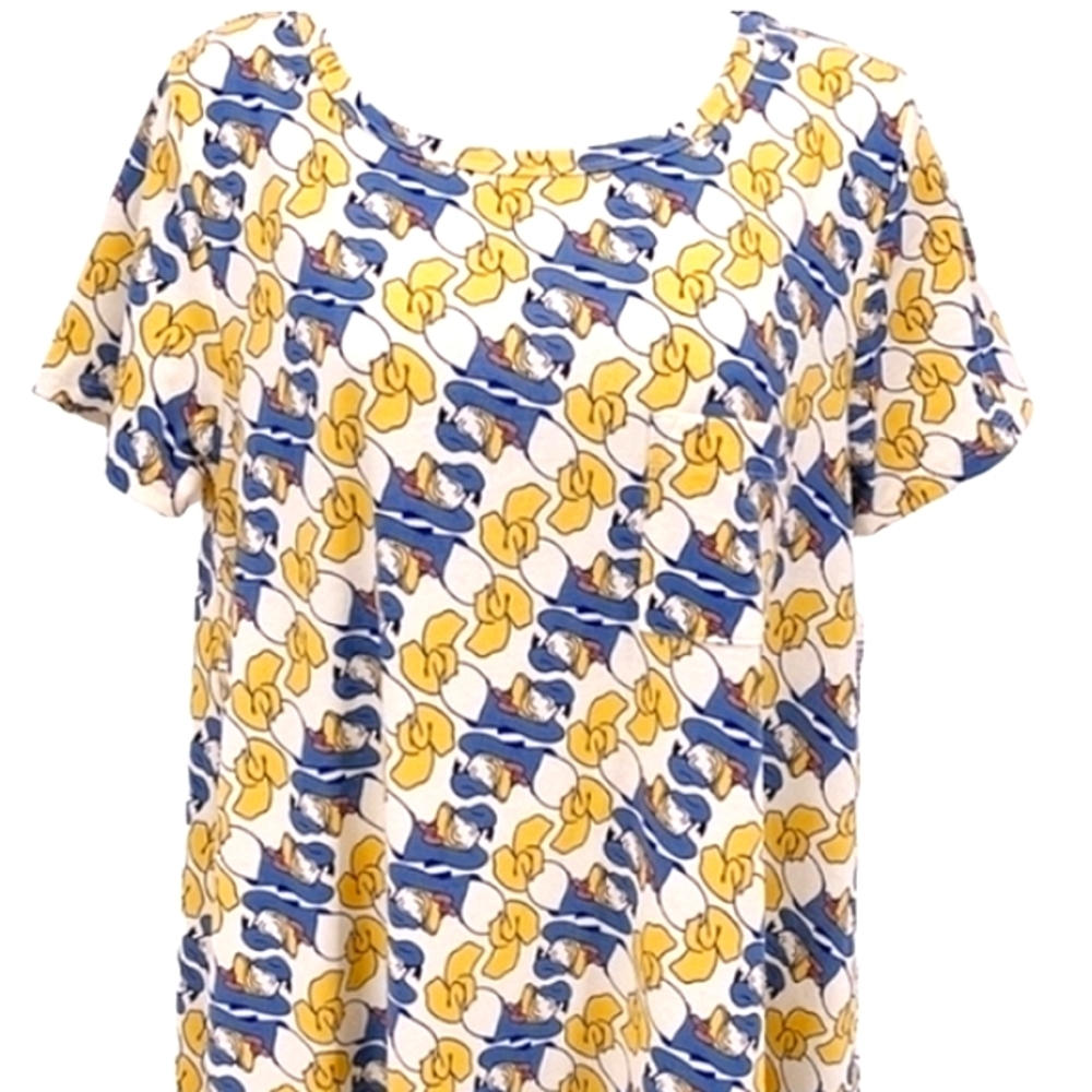💕 LuLaRoe Disney Donald Duck Carly Dress Blue Yellow White High Low Sz M - Picture 5 of 10